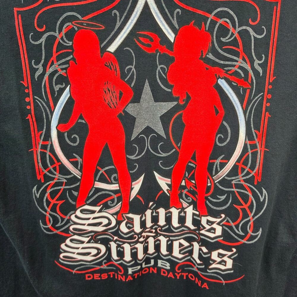 Saints & Sinners Pub Daytona Beach Pocket T Shirt Mens XL Biker Black Motorcycle